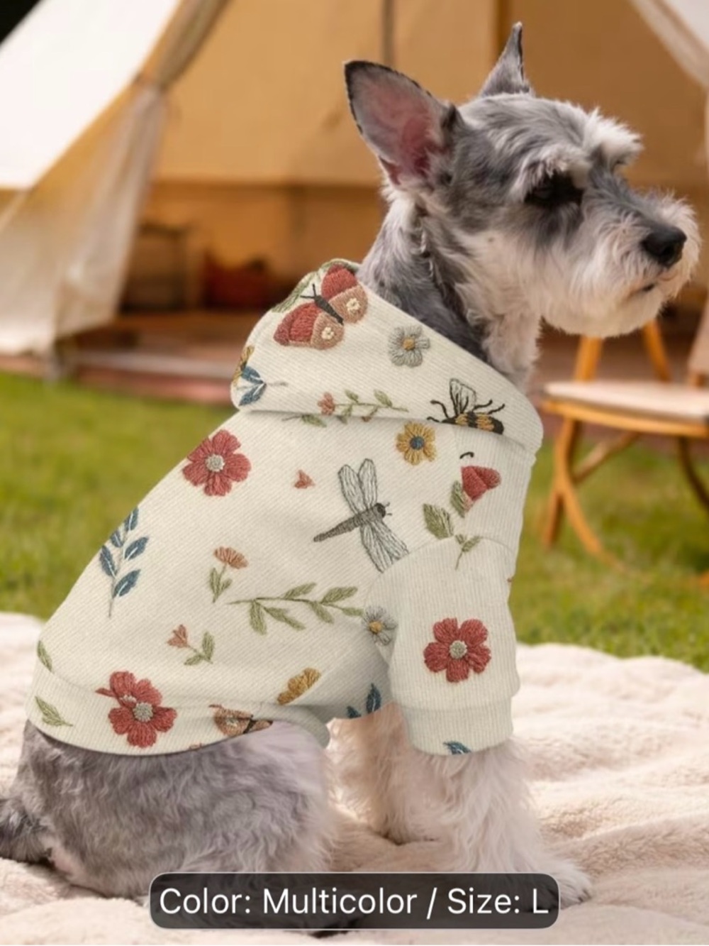 Floral Dragonfly Knit Dog Hoodie - Cream Multicolor